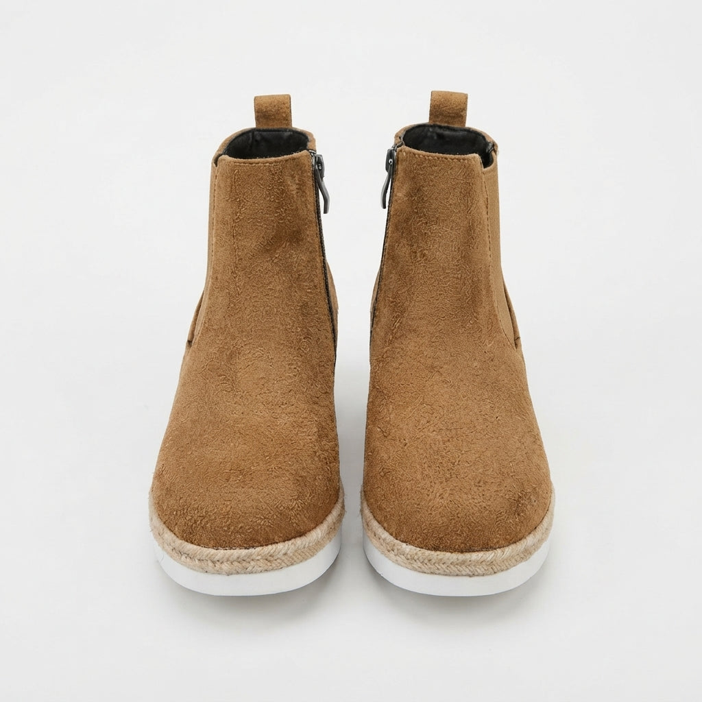 Platform Chelsea Boots, Wedge Sole Braided Trim Zip