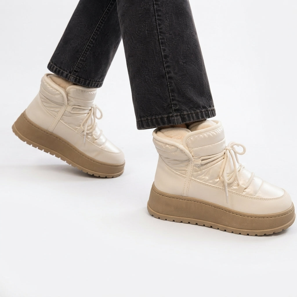 Plush Lined Platform Ankle Boots, Lug Sole Lace-Up
