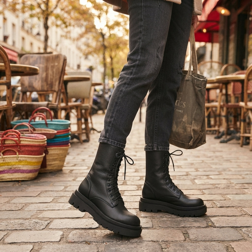Waterproof Insulated Combat Boots, Platform Lug Sole