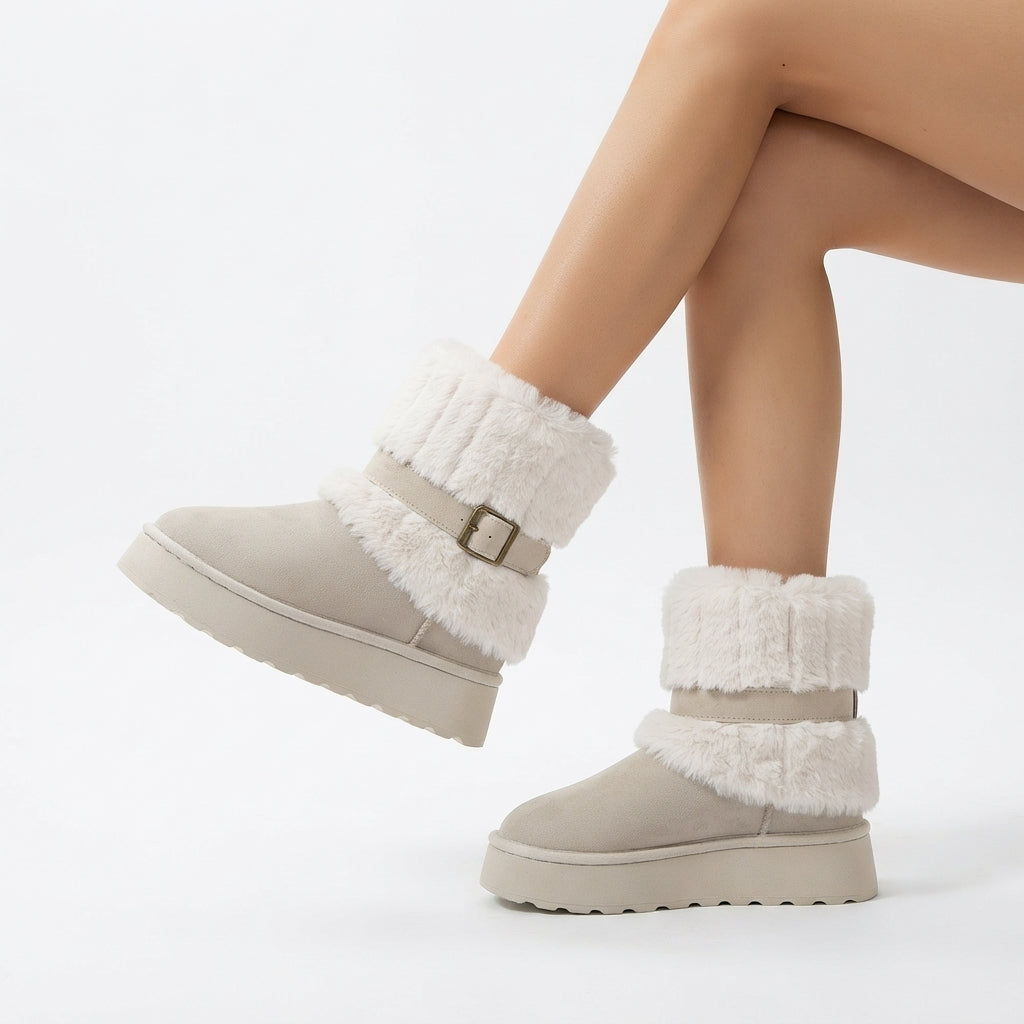 Fur Trimmed Snow Boots, Cushioned Ankle Winter Boots