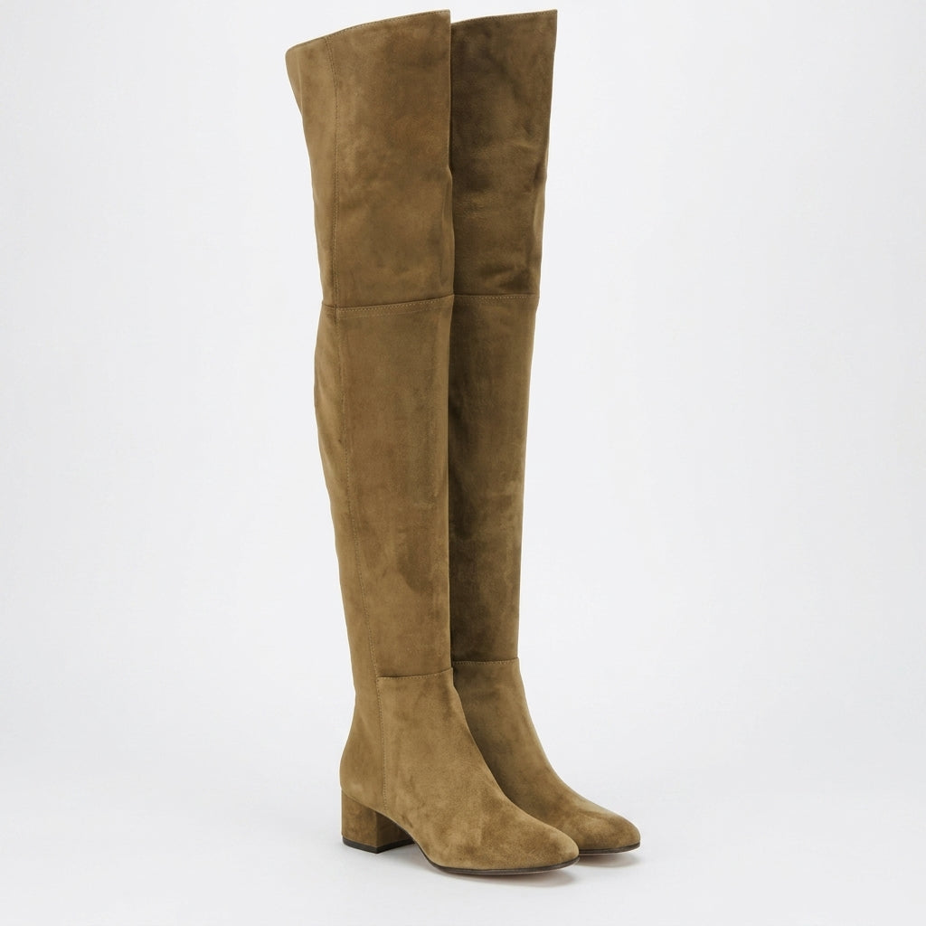 Over The Knee Suede Boots, Block Heel in Five Colours
