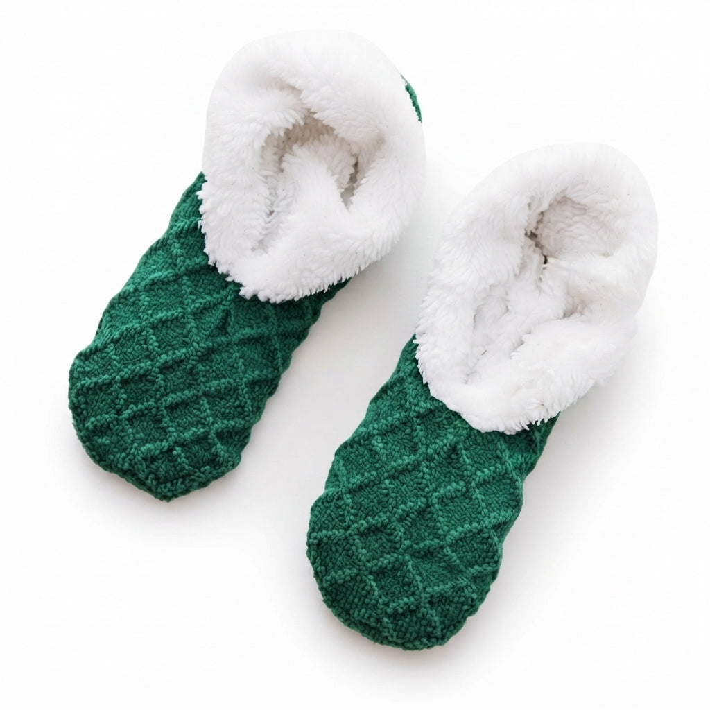 Plush Slipper Socks, Non-Slip Sole, Fleece Lined Knit
