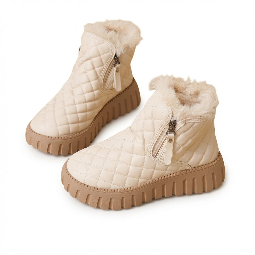 Quilted Winter Ankle Boots, Water Resistant Fur Lined