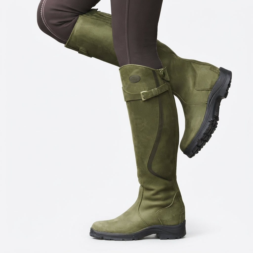 Knee High Leather Riding Boots, Buckle Strap Shaft