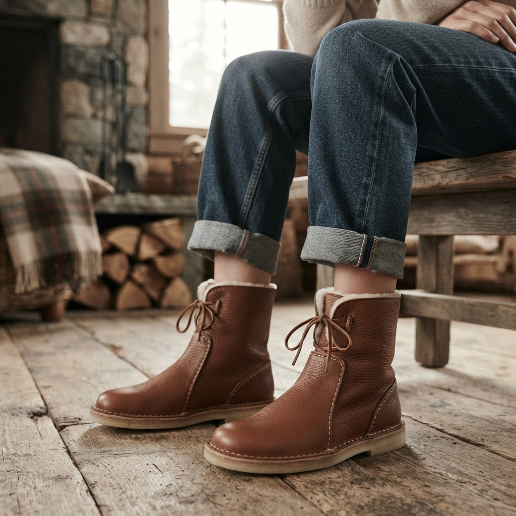 Slouch Leather Boots, Arch Support Cushioned Footbed