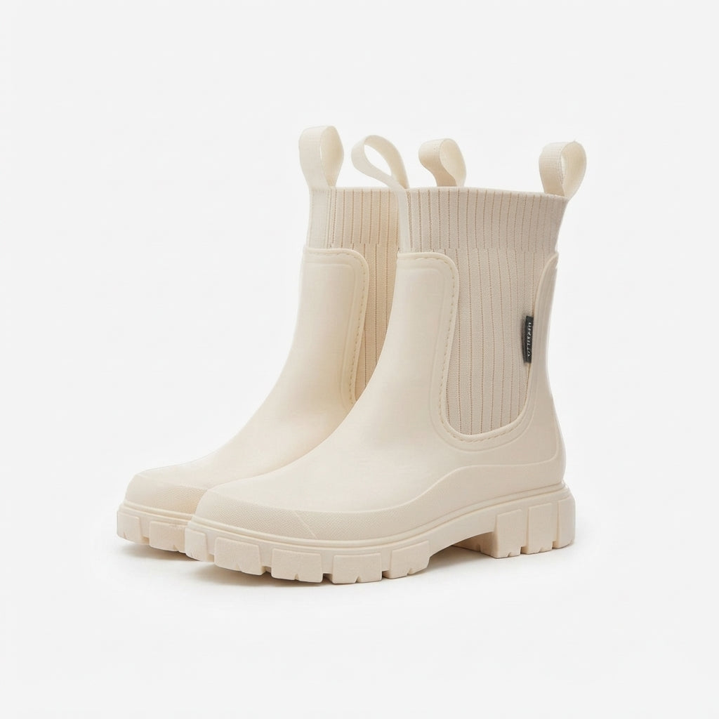 Waterproof Rubber Chelsea Boots, Knit Collar Lug Sole