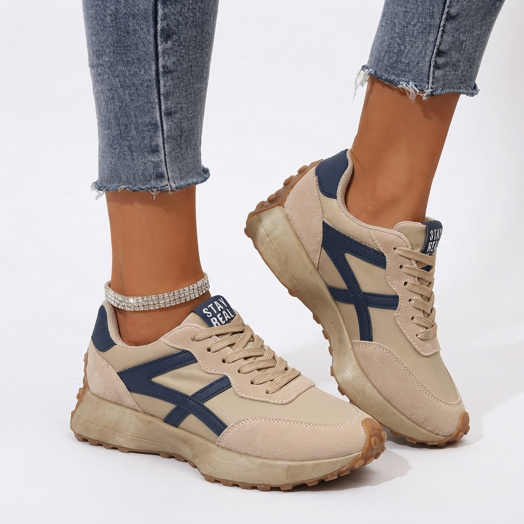 Retro Lace-Up Trainers, Cushioned Non-Slip Walking Sole