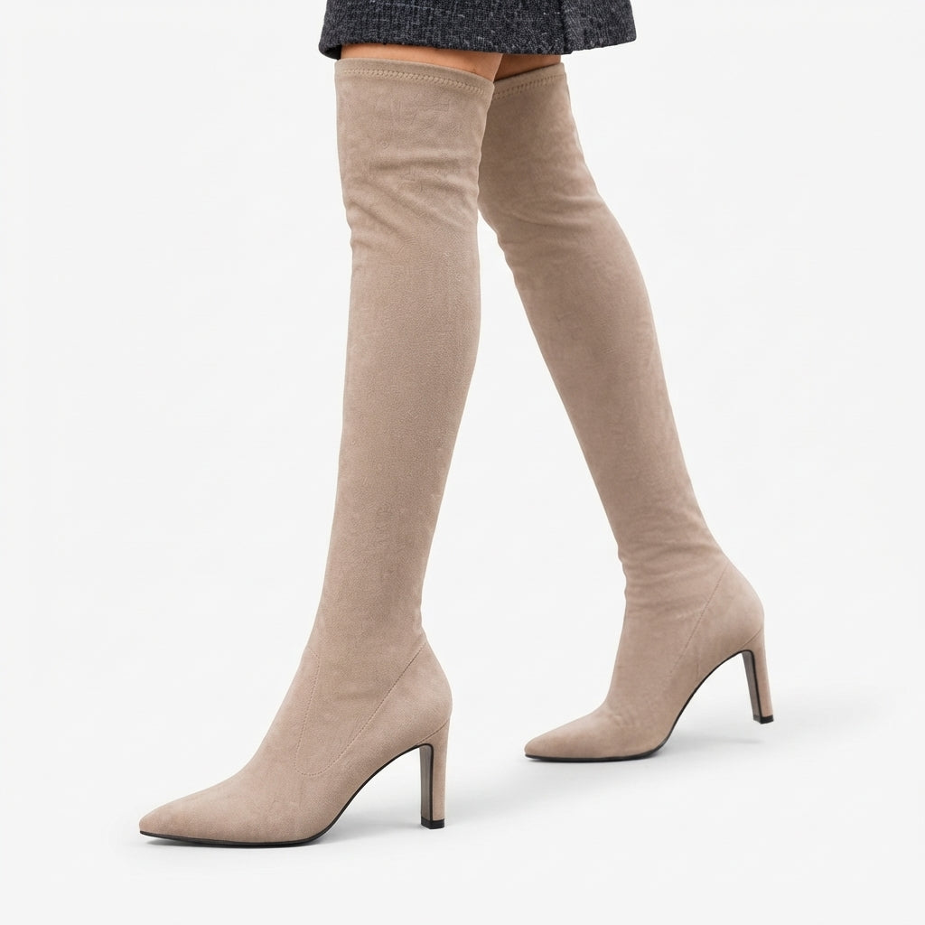 Over The Knee Suede Boots, Stretch Shaft Pointed Toe