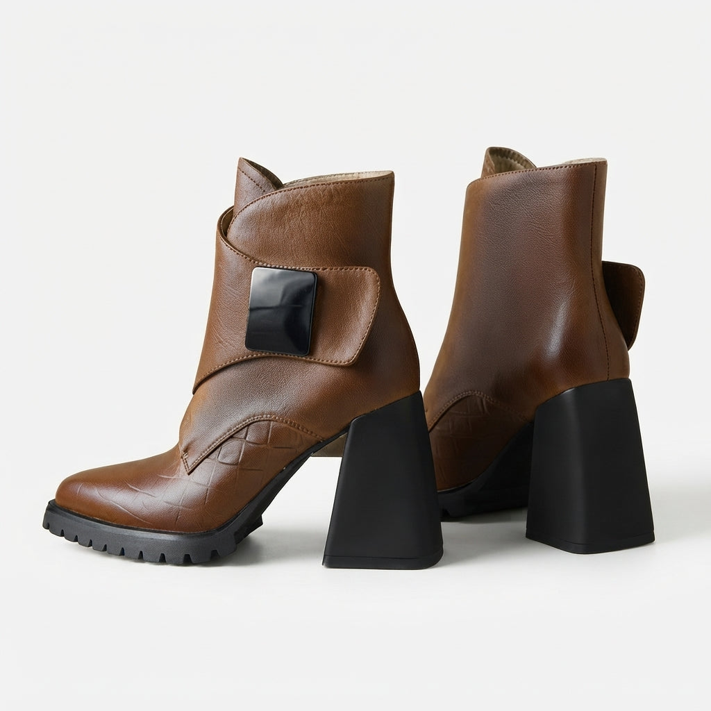 Pointed Toe Ankle Boots, Chunky Block Heel Cushioned