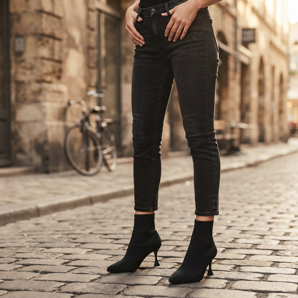Stretch Knit Sock Boots, Pointed Toe Kitten Heel Pull On