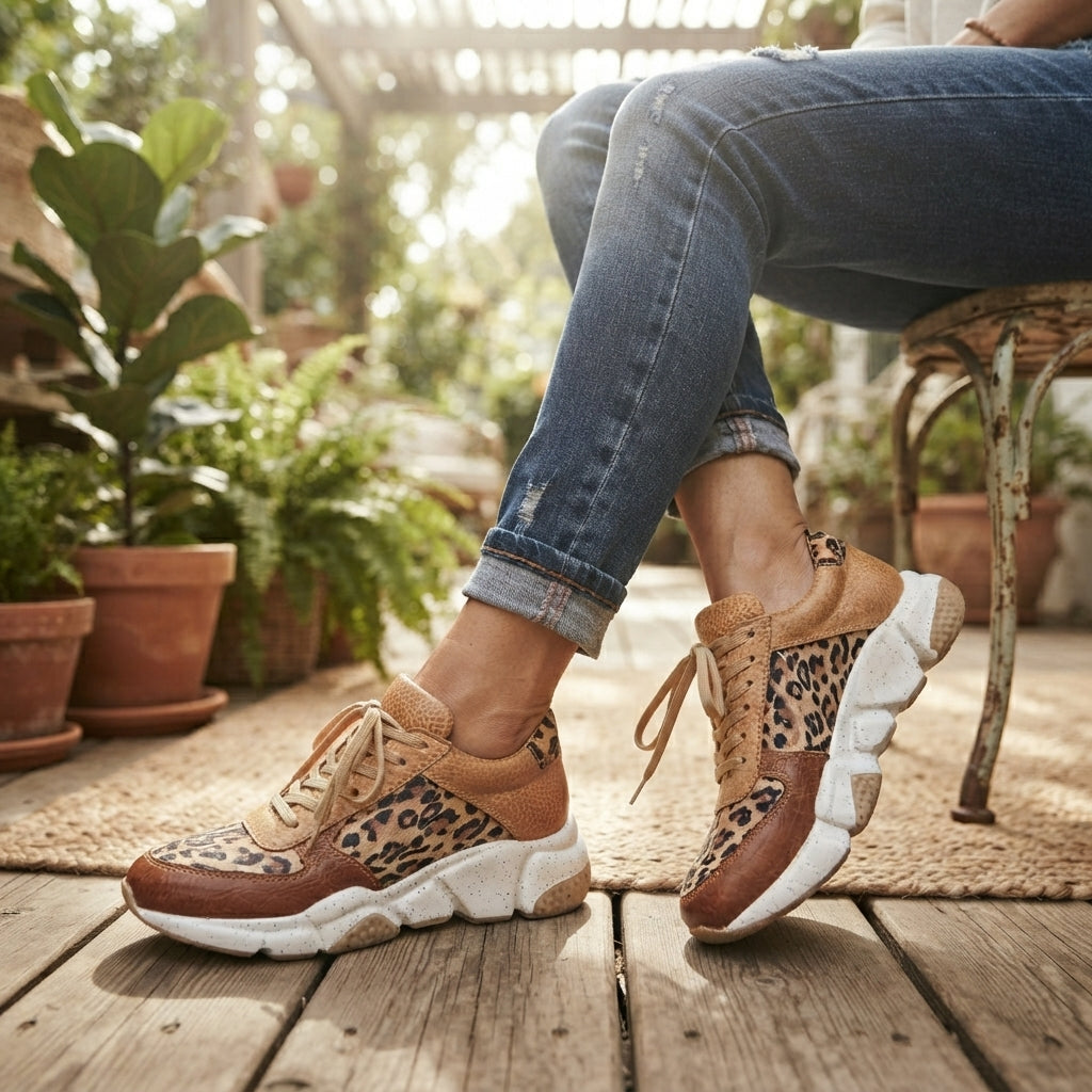 Leopard Print Chunky Trainers, Cushioned Platform Sole
