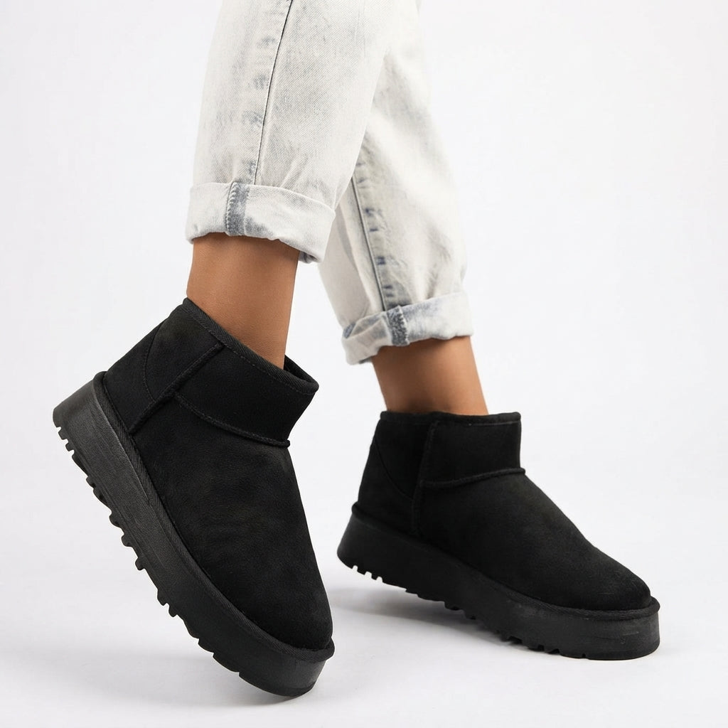 Fleece Lined Suede Ankle Boots, Slip On Pull Tab Pair