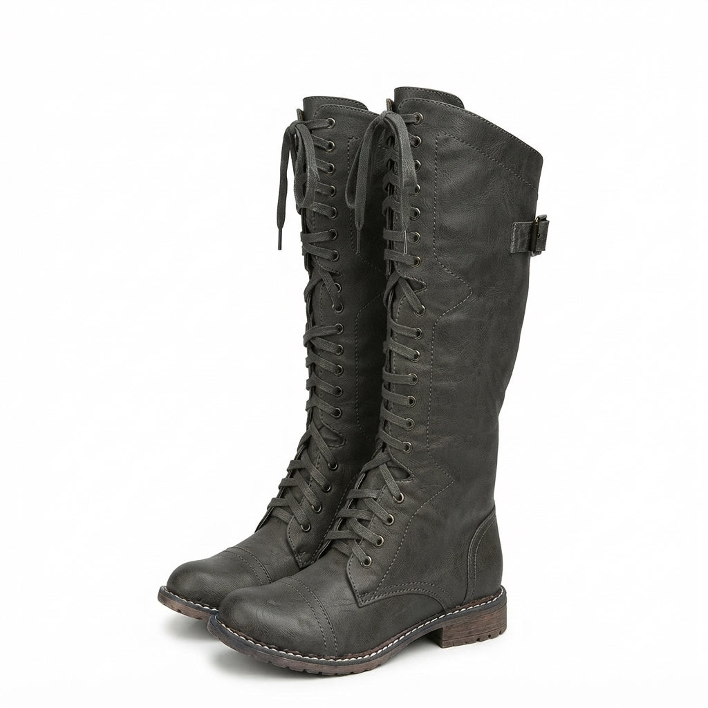 Flat Knee High Boots, Full Lace Up Orthopedic Insole
