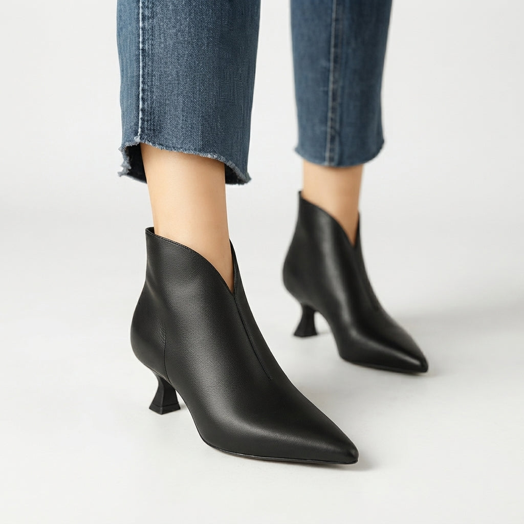 Kitten Heel Ankle Boots, Pointed Toe Back Zip Closure