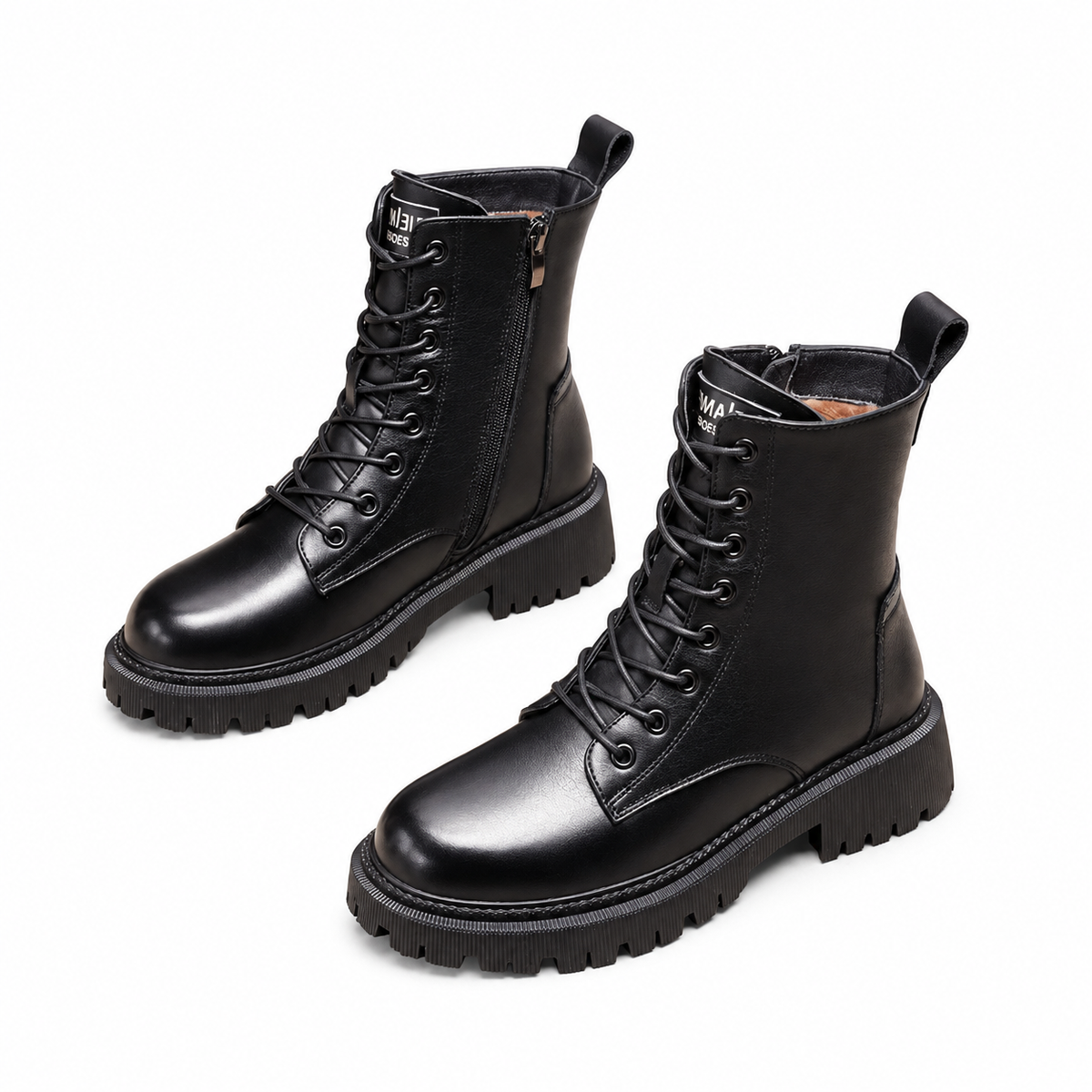 Fleece Lined Combat Boots, Lace Up Chunky Lug Sole