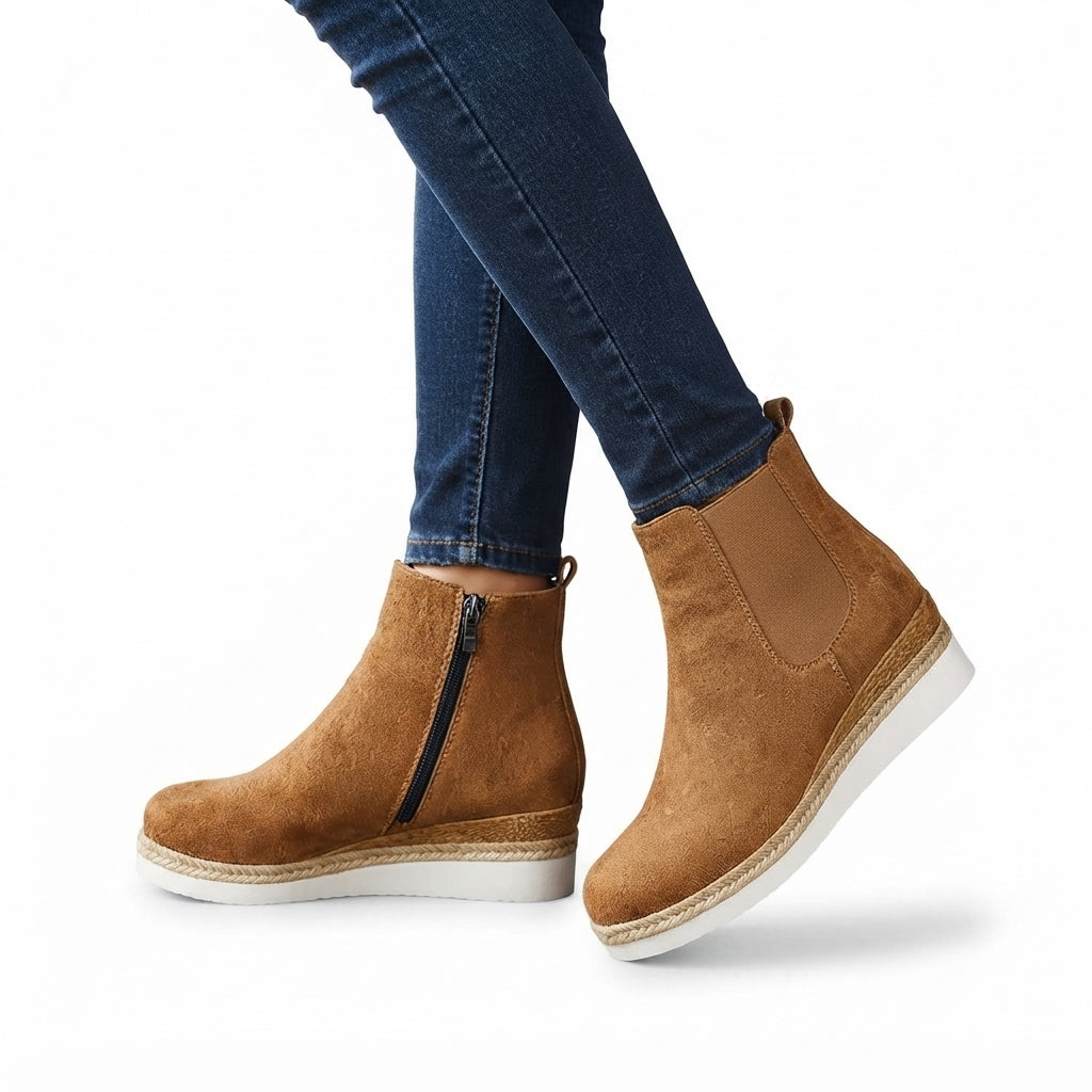 Platform Chelsea Boots, Wedge Sole Braided Trim Zip