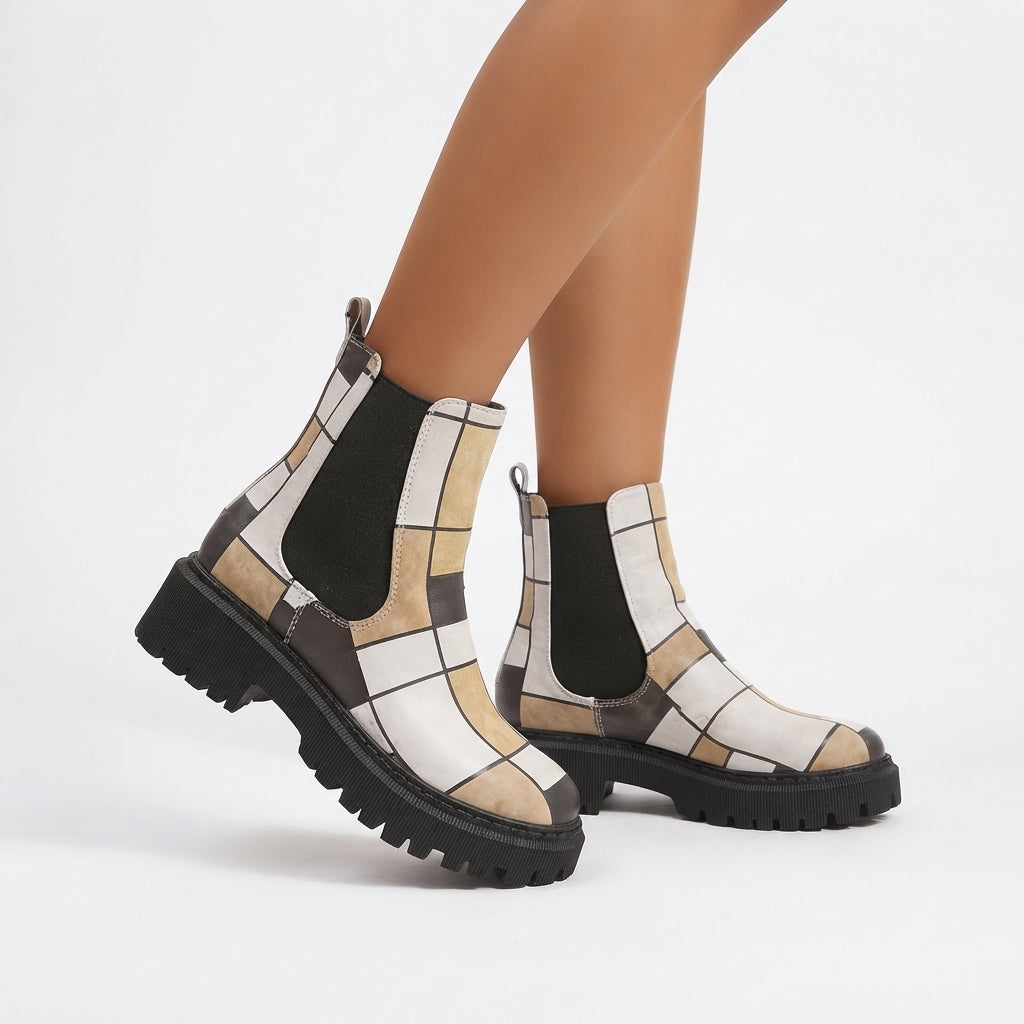 Platform Chelsea Boots, Colour-Block Faux Leather Lug Sole