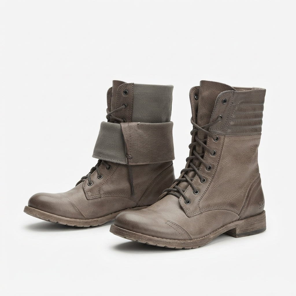 Lace-Up Combat Boots, Foldover Cuff Cushioned Sole