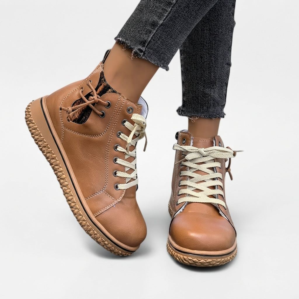 Lace-Up Ankle Boots, Side Zip and Warm Soft Lining