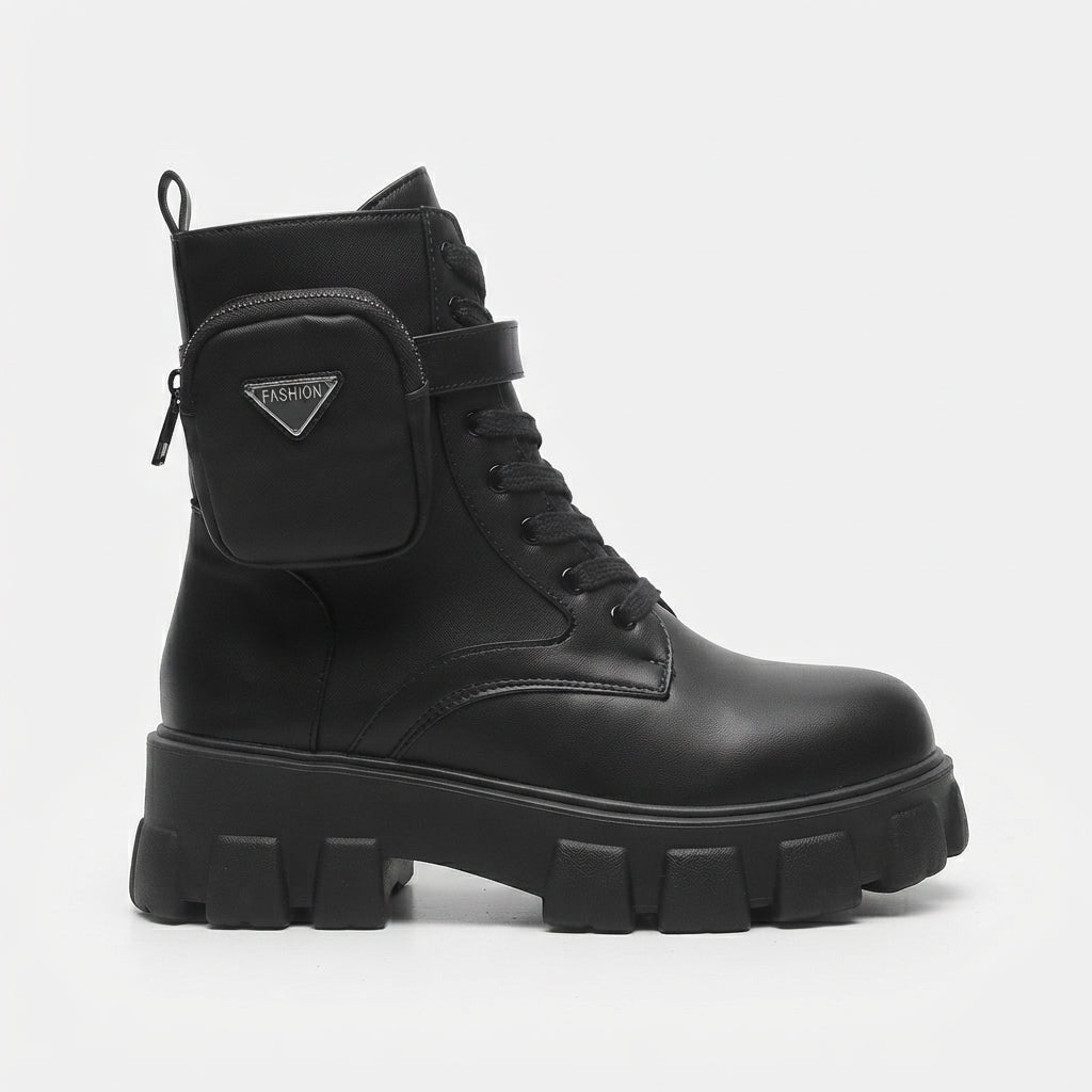Platform Combat Boots with Detachable Utility Pouch