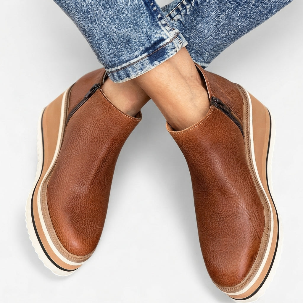 Waterproof Platform Ankle Boots, Side Zip Wedge Sole