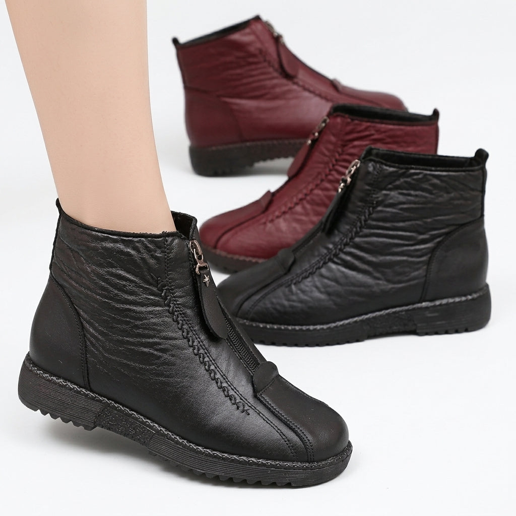 Fleece Lined Leather Ankle Boots for Cold Winter Days