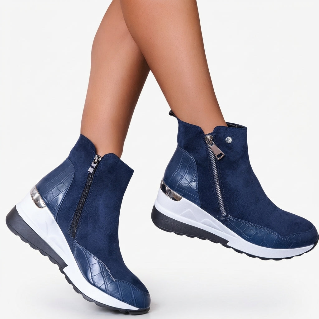 Waterproof Wedge Ankle Boots, Insulated Winter Side Zip