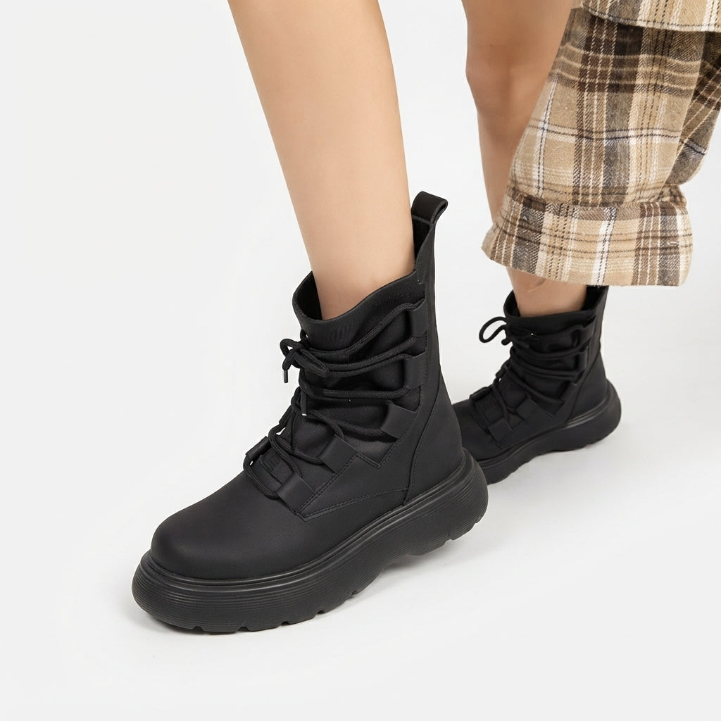 Lace Up Platform Combat Boots, Insulated Chunky Sole
