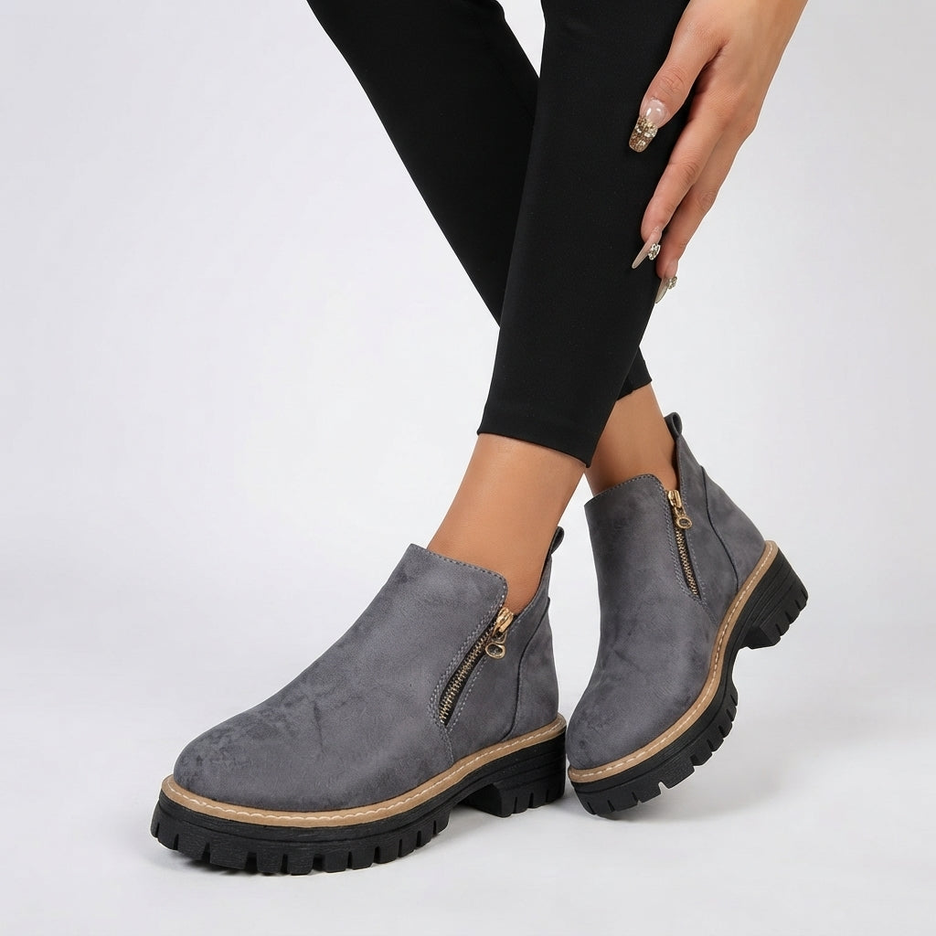 Cushioned Platform Ankle Boots, Supportive Side Zip