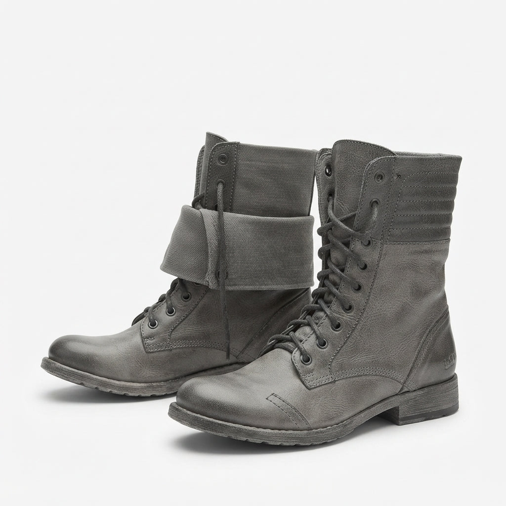 Lace-Up Combat Boots, Foldover Cuff Cushioned Sole