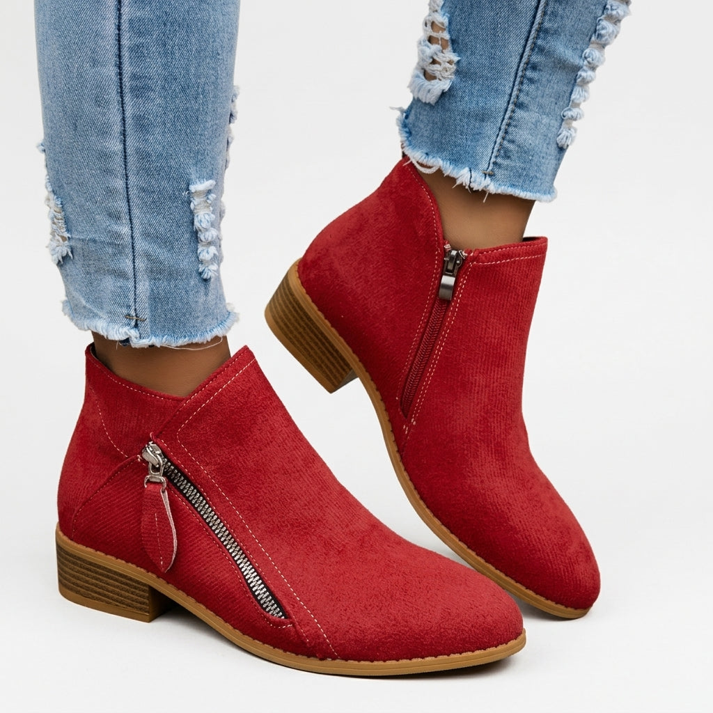 Zip Up Ankle Boots, Low Block Heel and Cushioned Sole