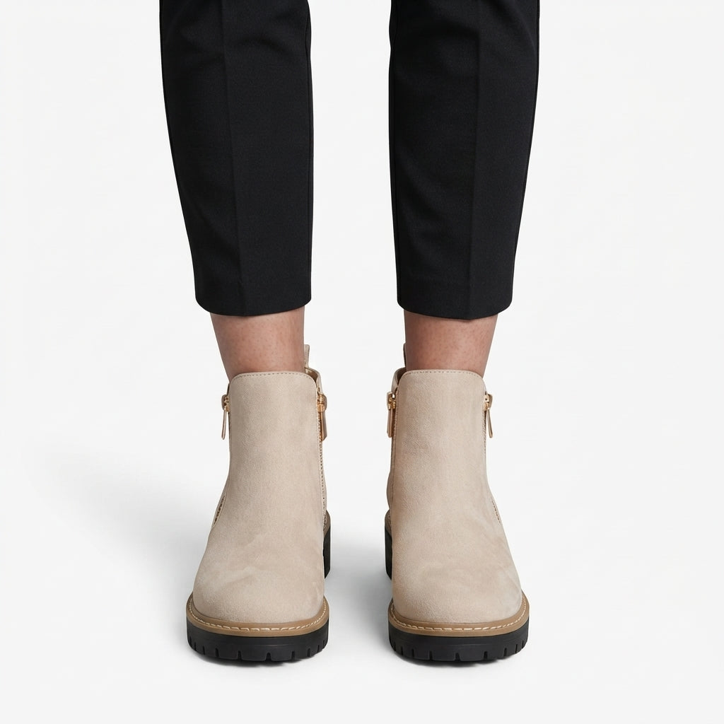 Orthopedic Ankle Boots, Heeled Side Zip and Lug Sole