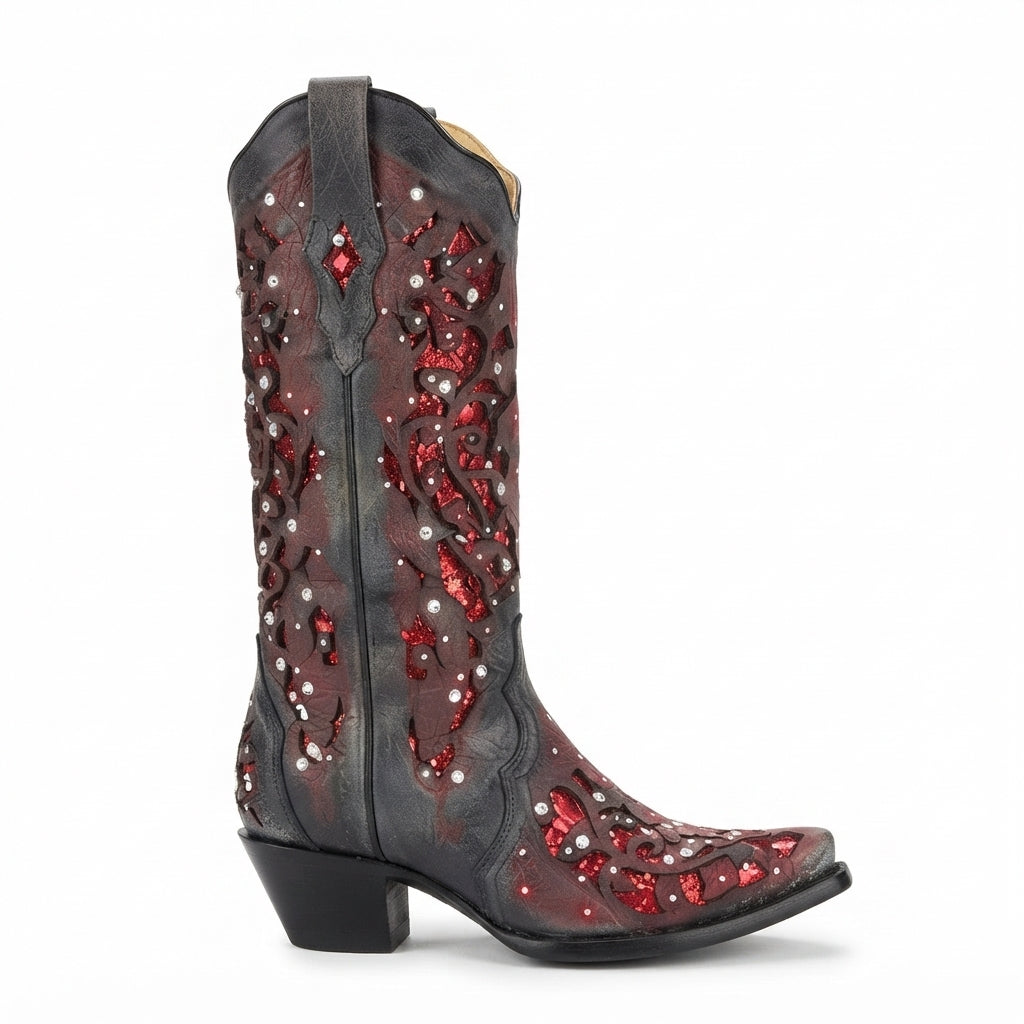 Sequin Cowboy Boots, Knee High Embroidered Pointed Toe