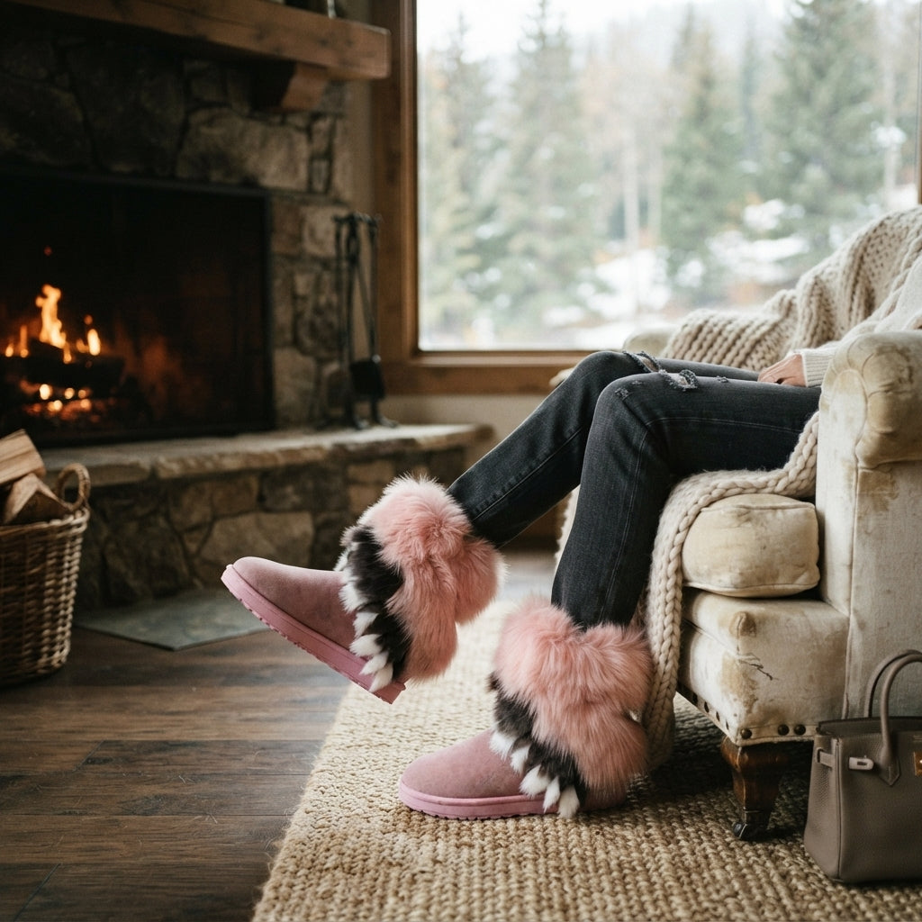 Fluffy Trim Winter Ankle Boots, Cushioned Slip On Fit