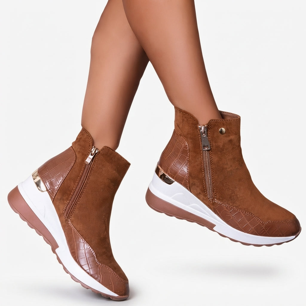 Waterproof Wedge Ankle Boots, Insulated Winter Side Zip