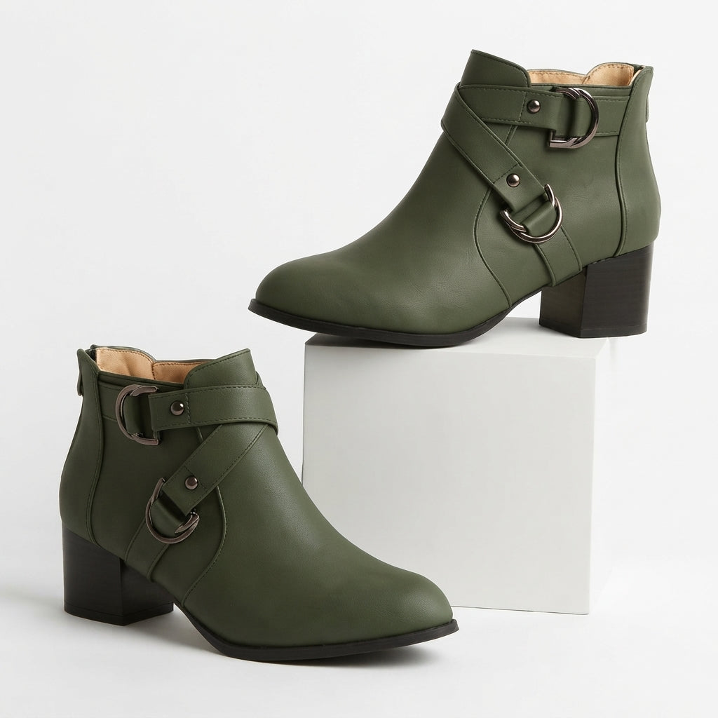Cross-Strap Ankle Boots, Block Heel Buckle Booties