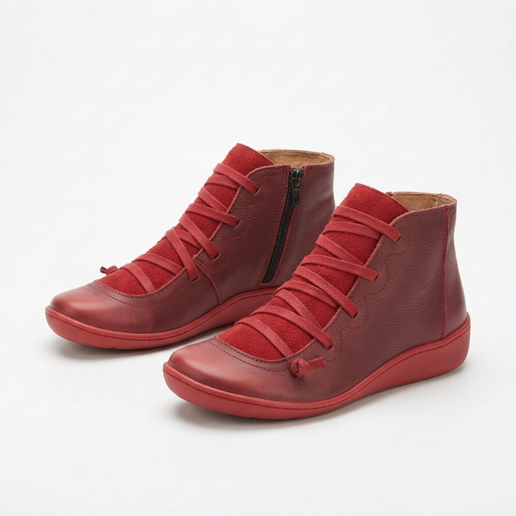 Leather Lace Up Ankle Boots, Side Zip Supportive Insole
