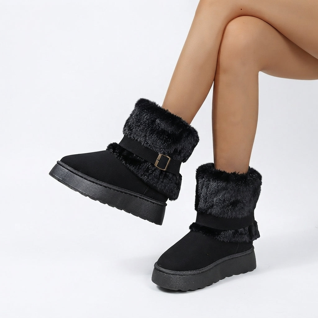 Fur Trimmed Snow Boots, Cushioned Ankle Winter Boots