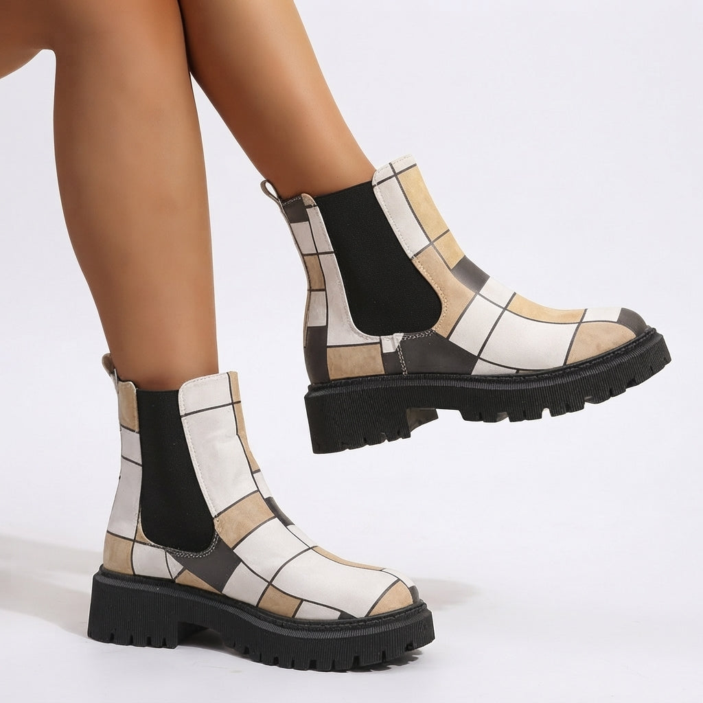 Platform Chelsea Boots, Colour-Block Faux Leather Lug Sole