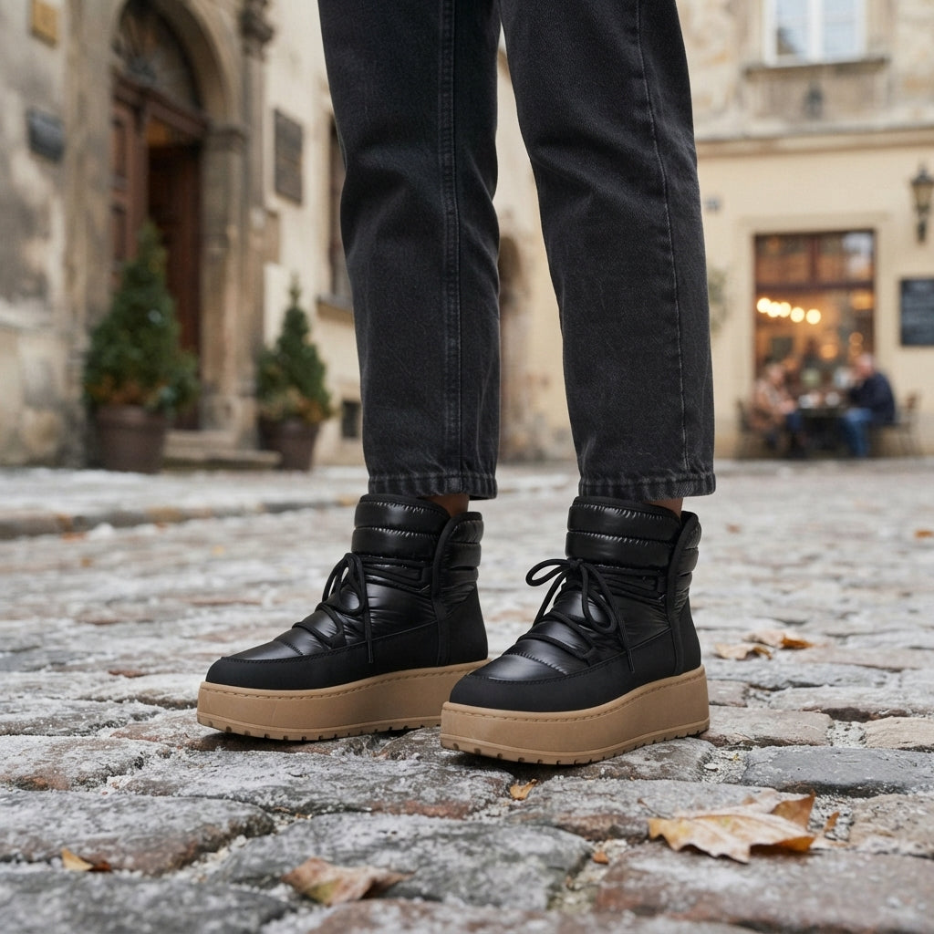 Plush Lined Platform Ankle Boots, Lug Sole Lace-Up