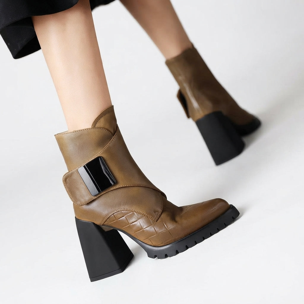 Pointed Toe Ankle Boots, Chunky Block Heel Cushioned