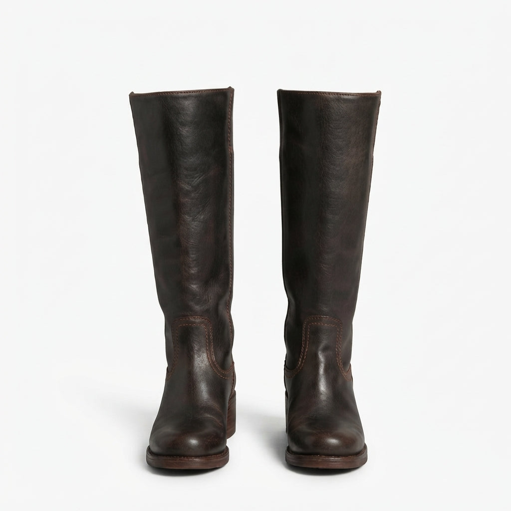 Knee High Leather Boots, Round Toe Supportive Flat Sole