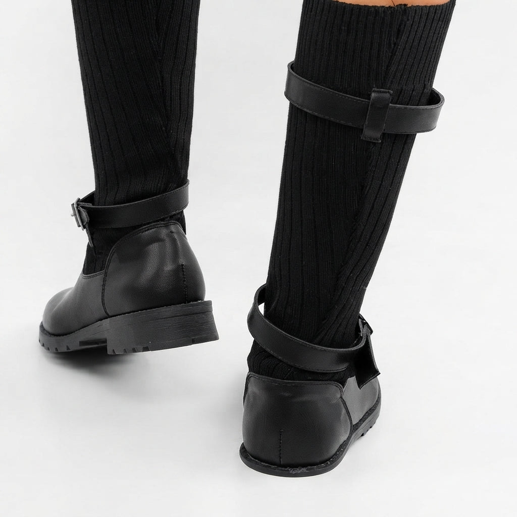Ribbed Knit Slouch Winter Boots, Chunky Lug Sole Grip