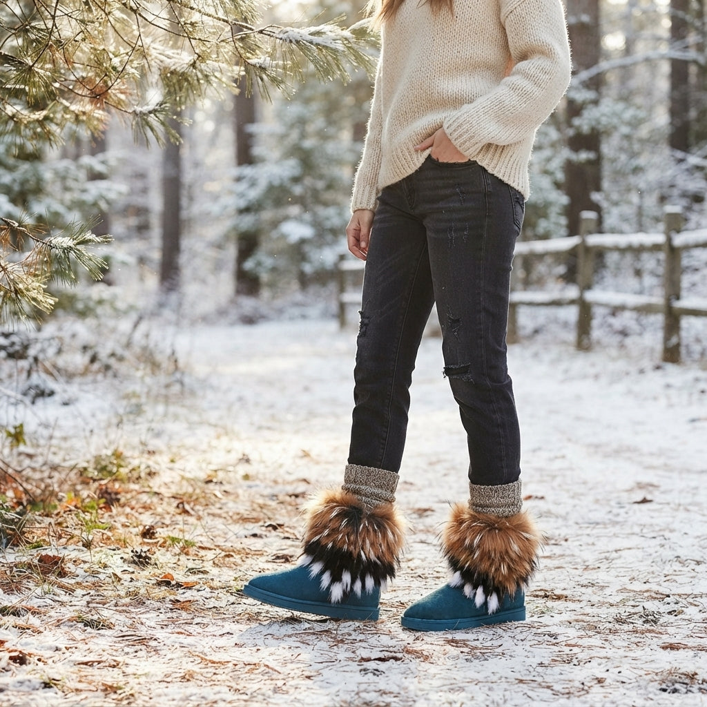 Fluffy Trim Winter Ankle Boots, Cushioned Slip On Fit