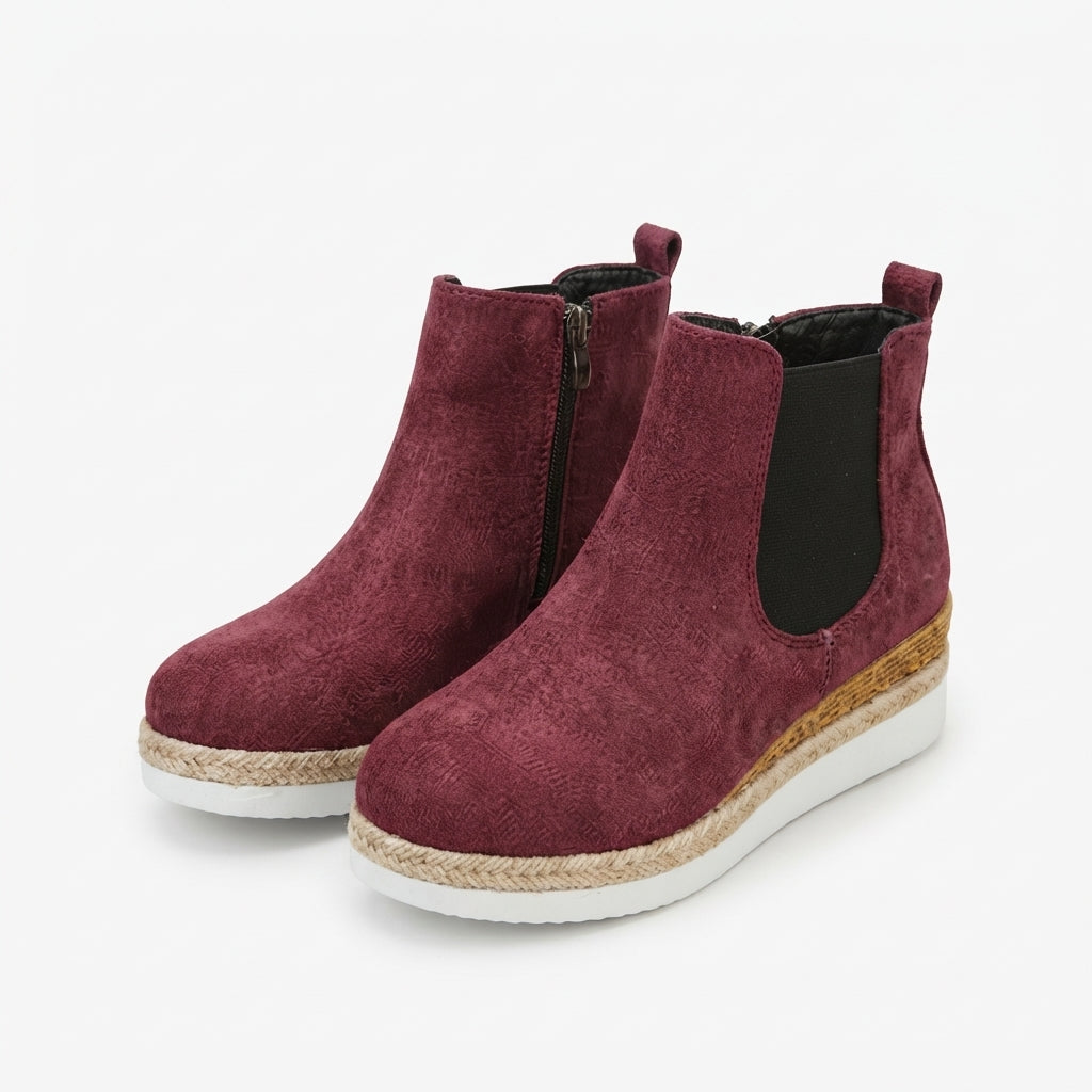 Platform Chelsea Boots, Wedge Sole Braided Trim Zip