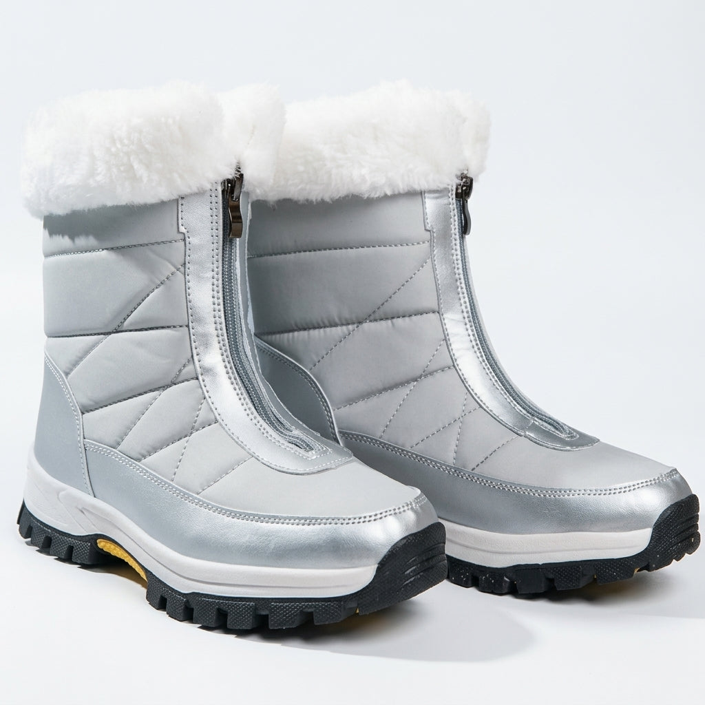 Faux Fur Cuff Ankle Boots, Cushioned Chunky Tread Sole