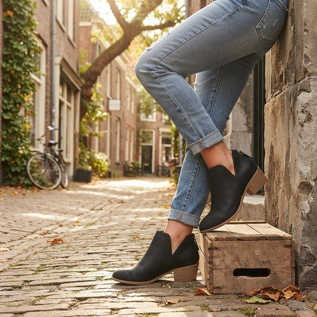 Pointed Toe Ankle Boots, Stacked Block Heel Suede Look
