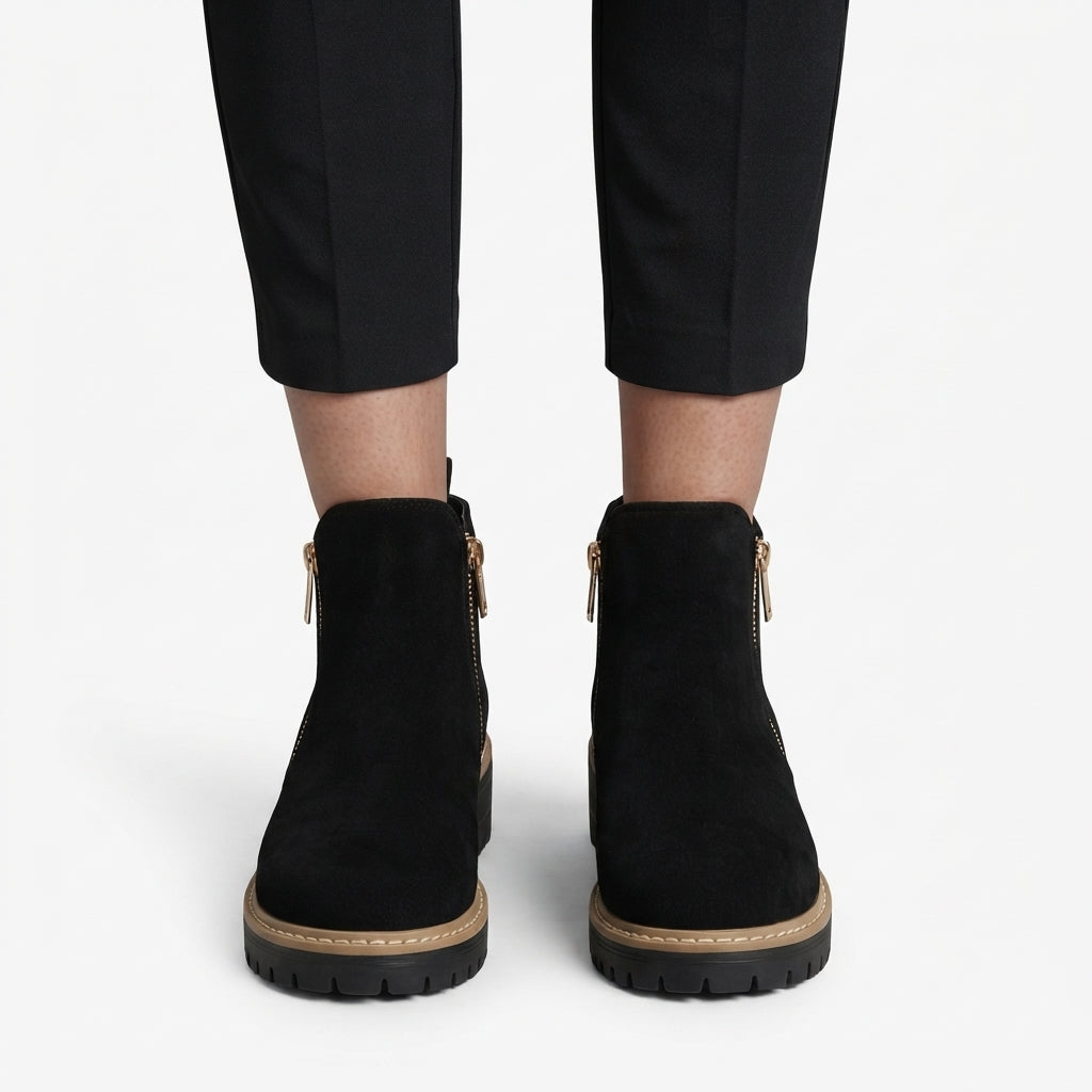 Orthopedic Ankle Boots, Heeled Side Zip and Lug Sole