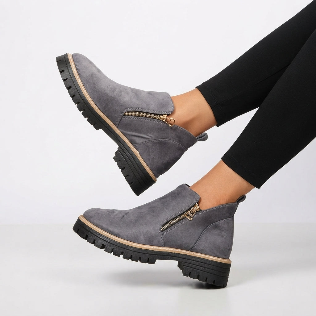 Cushioned Platform Ankle Boots, Supportive Side Zip