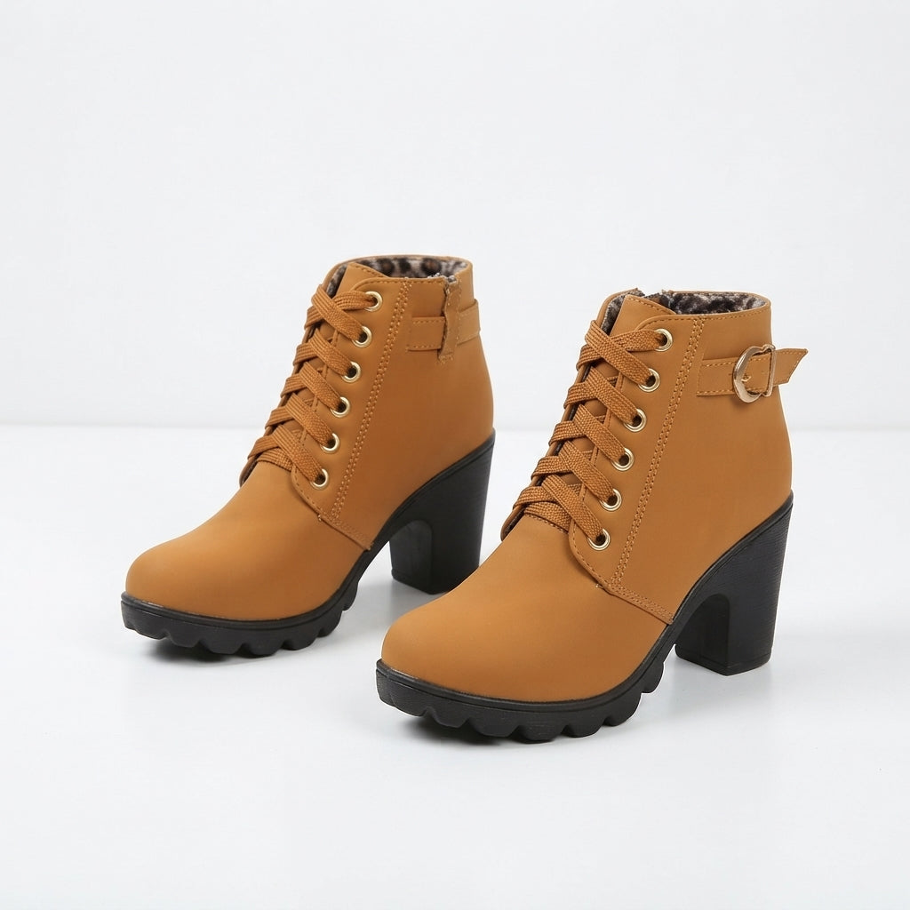 Heeled Platform Ankle Boots, Lace Up with Grip Sole